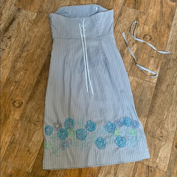 Express Stretch Pinstripe Strapless Midi Dress - Picture 2 of 13